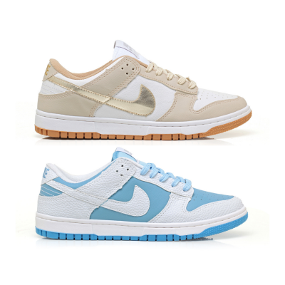 Kit 2 Pares Dunk Low Branco Dourado e Branco Croco Azul